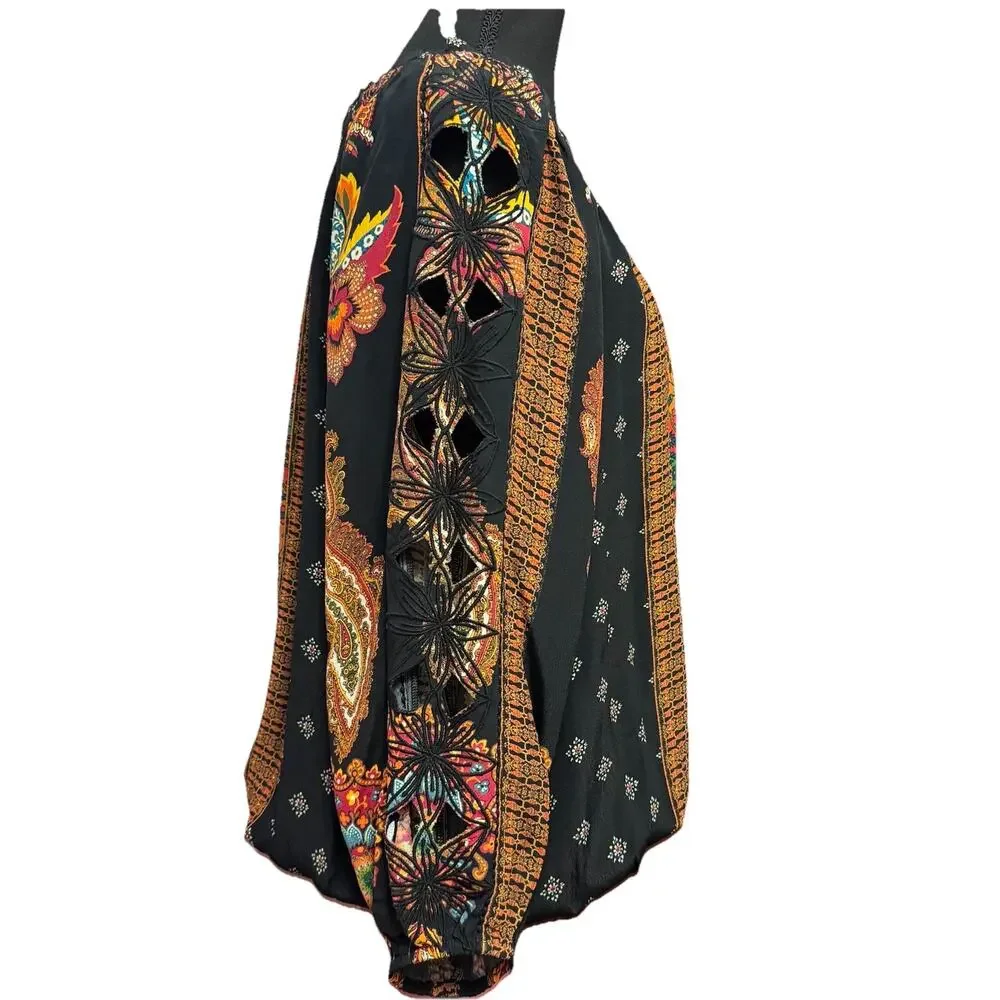 Desigual Blouse XL Womens Top Artsy Art To Wear Boho Festival Floral Paisley - Picture 7 of 11